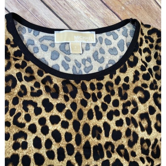 Michael Kors Mega Cheetah Bell Sleeves Flounce Dress Dark Camel S - Picture 4 of 5